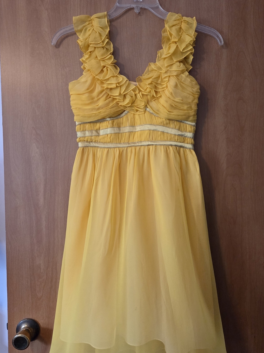 DIANE VON FURSTENBERG Yellow Ruffle-Trim Silk Midi Dress Size 2